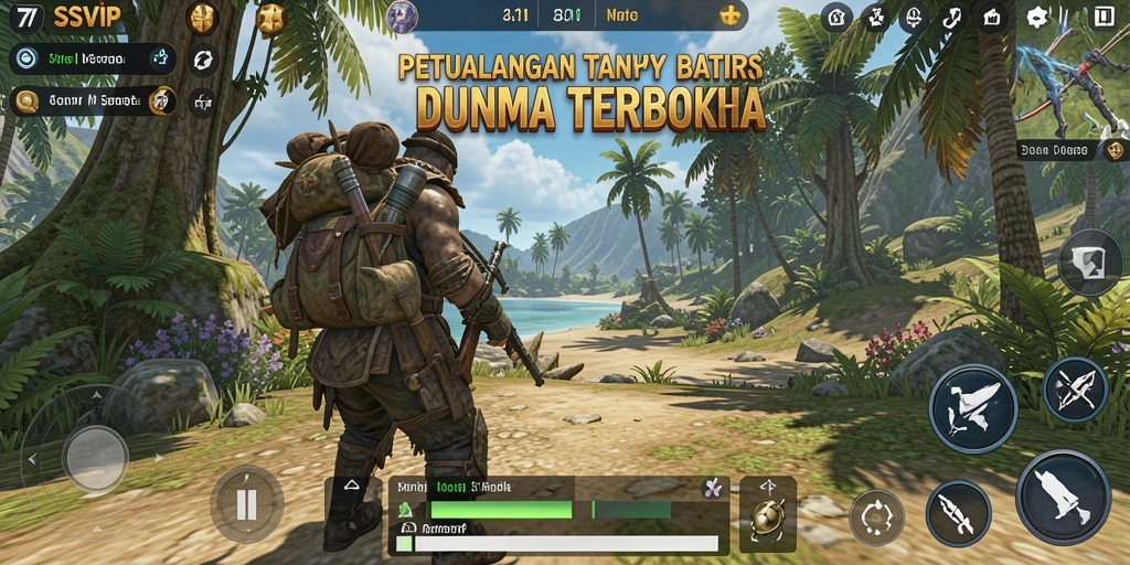 Screenshot gameplay 7SVIP menampilkan aksi petualangan di dunia terbuka.
