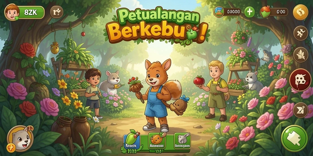 Screenshot gameplay 8ZK yang menunjukkan kebun yang subur.