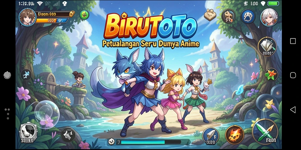 Tampilan gameplay epik dalam BIRUTOTO dengan karakter anime.