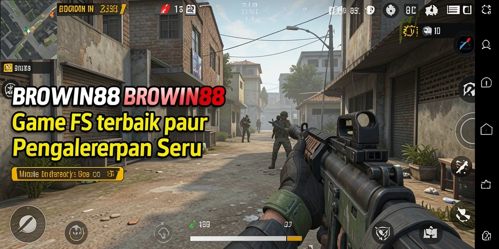Screenshot gameplay BROWIN88 menampilkan aksi tembak menembak yang intens.