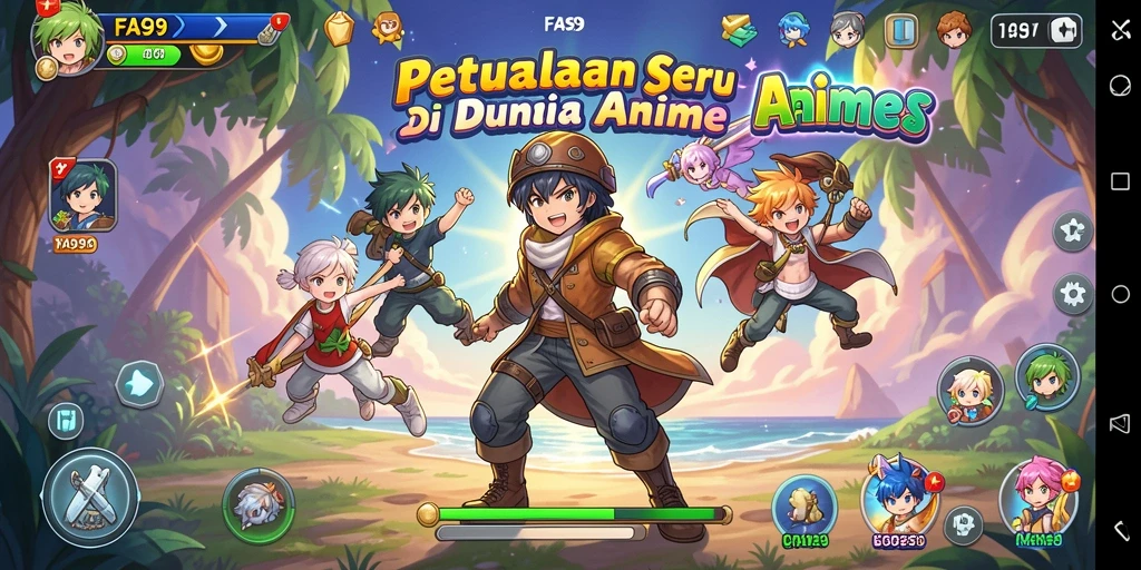 Tangkapan layar gameplay FA99 dengan karakter anime yang menarik.